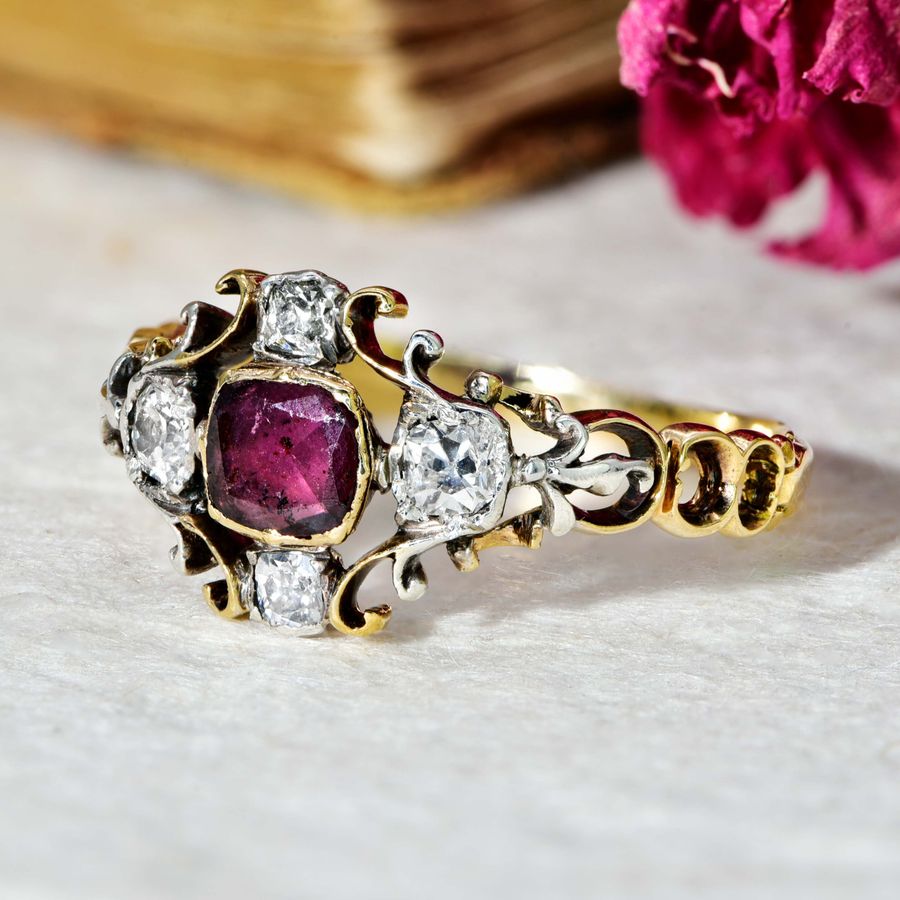 Antique The Antique Georgian Garnet and Diamond Filigree Ring