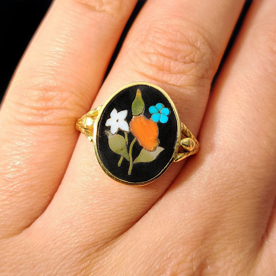 Antique The Antique Georgian Pietra Dura Gemstone Ring