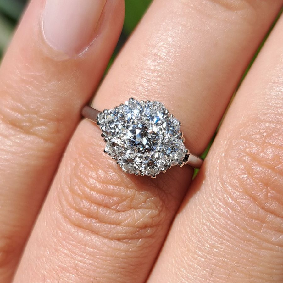 Antique The Antique Platinum Brilliant Cut Diamond Cluster Ring