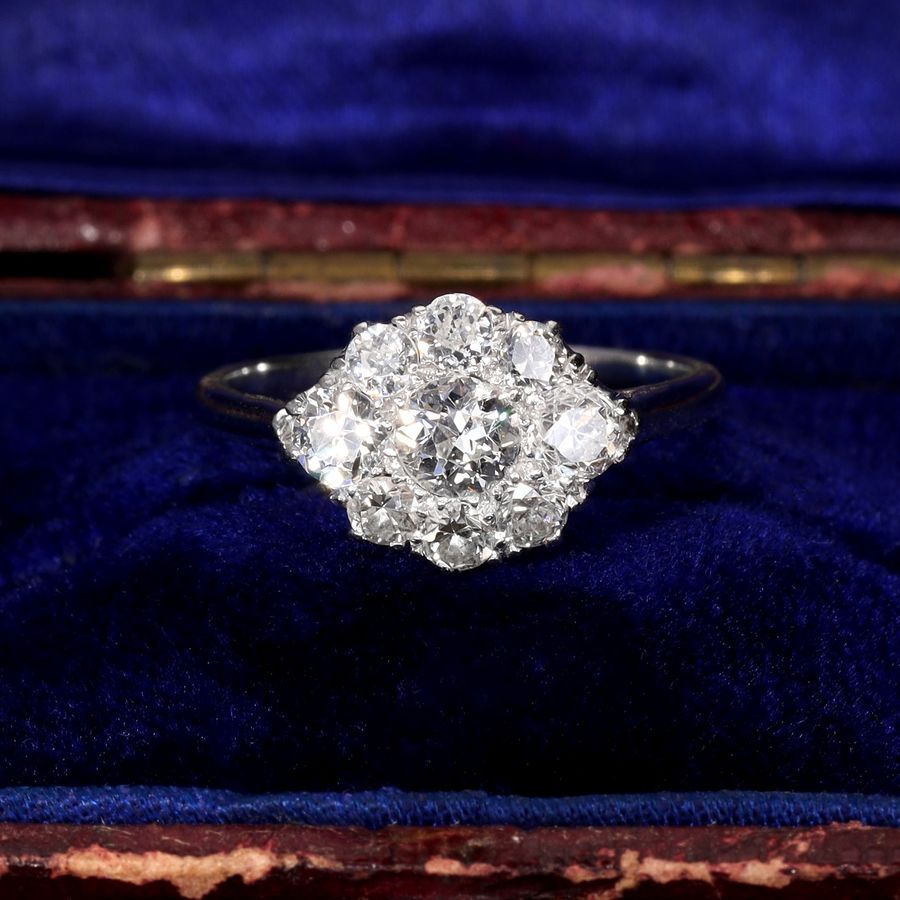 Antique The Antique Platinum Brilliant Cut Diamond Cluster Ring