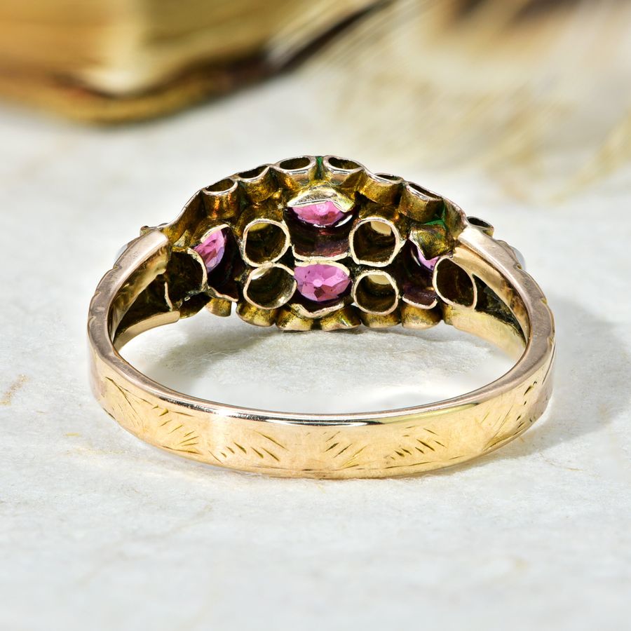 Antique The Antique Victorian 1875 Almandine Garnet and Seed Pearl Ring