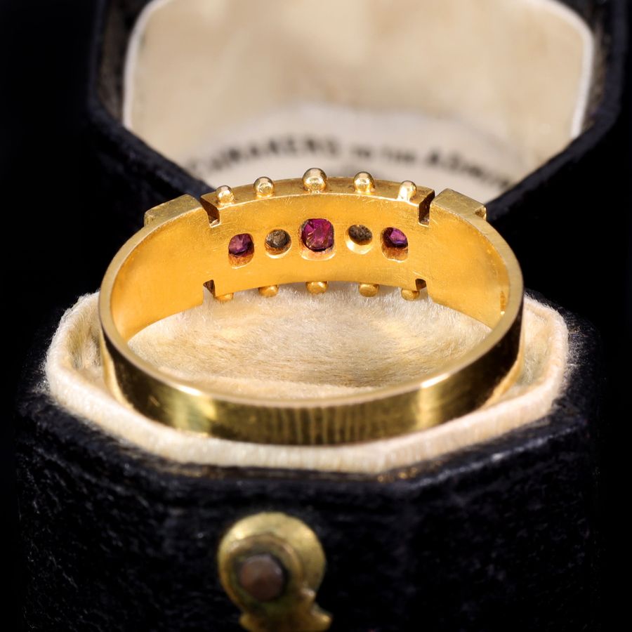 Antique The Antique Victorian 1879 Ruby, Pearl and Rose Cut Diamond Ring