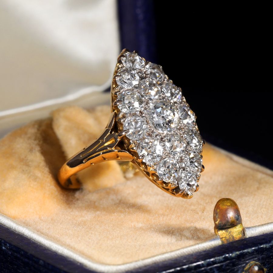 Antique The Antique Victorian Navette Old European Cut Diamond Ring