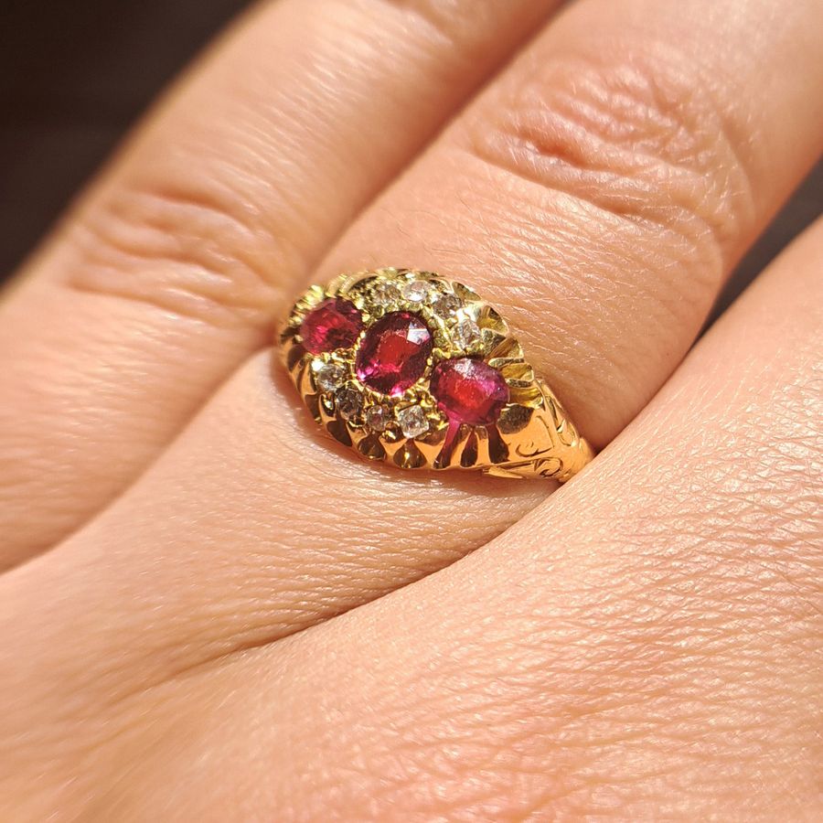 Antique The Antique Victorian Ruby and Old Cut Diamond Cluster Ring