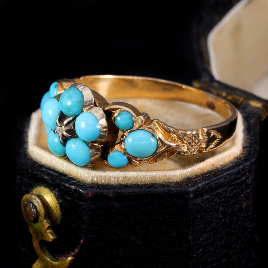 Antique The Antique Victorian Turquoise Forget-Me-Not Mourning Ring