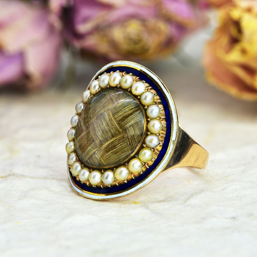 Antique The Georgian Pearl and Enamel Memorial Ring