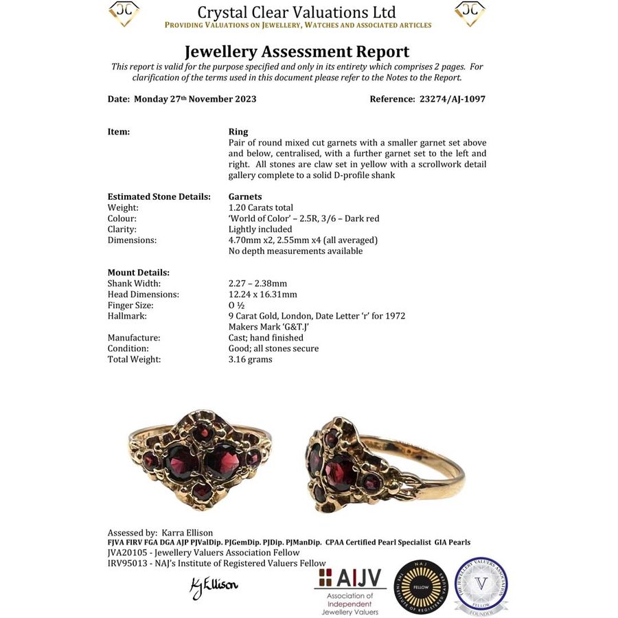 Antique The Vintage 1972 Garnet Cluster Ring