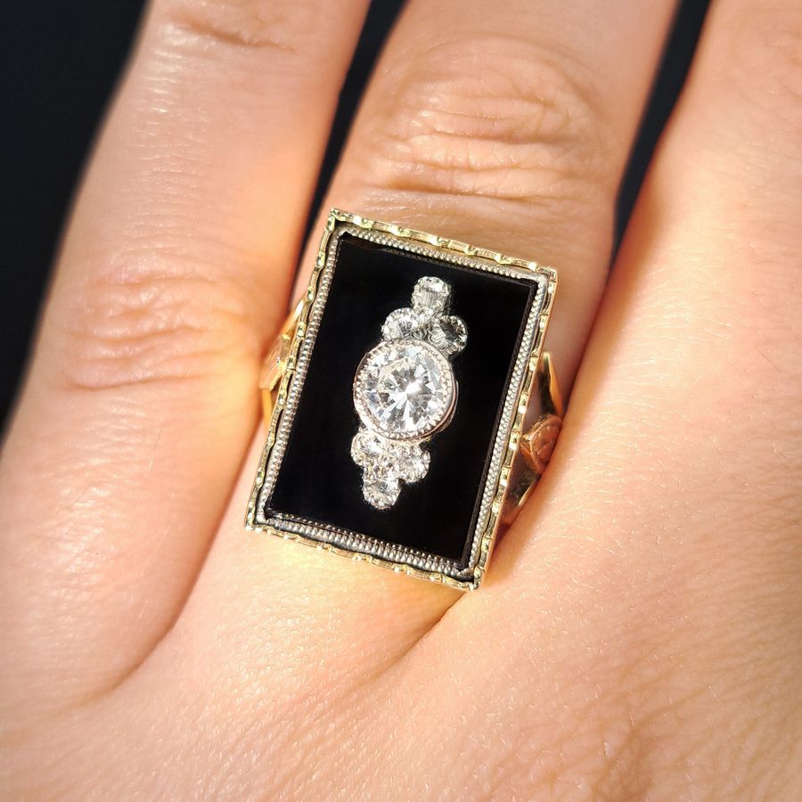 Antique The Vintage Black Onyx and Diamond Ring