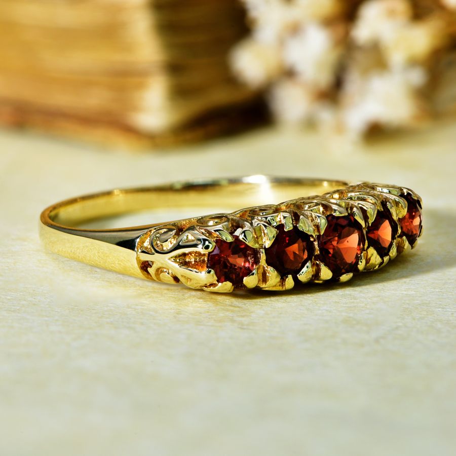 Antique The Vintage Five Stone Garnet Fire Ring