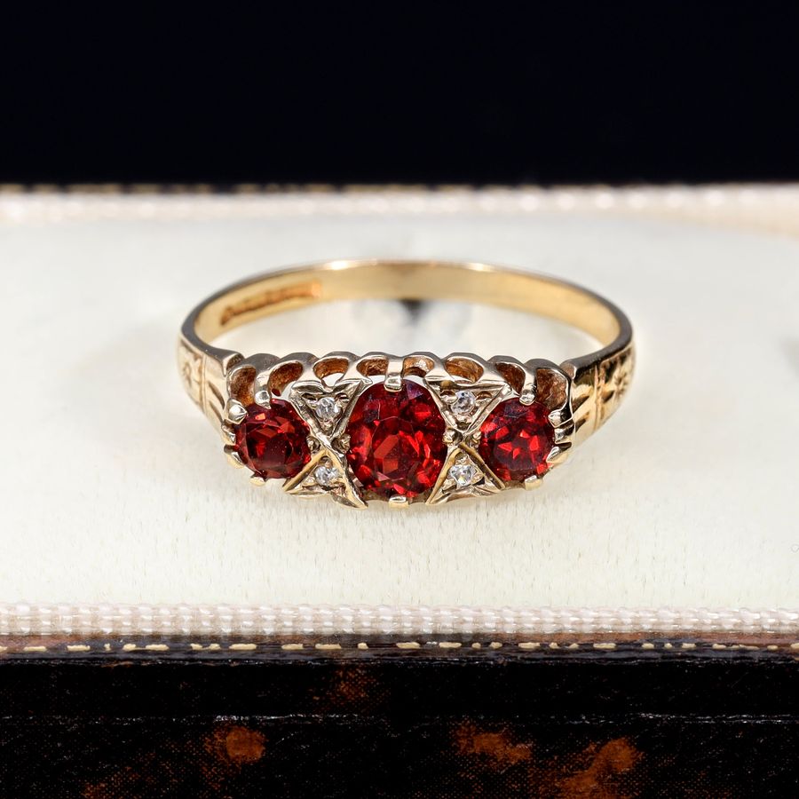 Antique The Vintage Garnet and Diamond Floral Ring