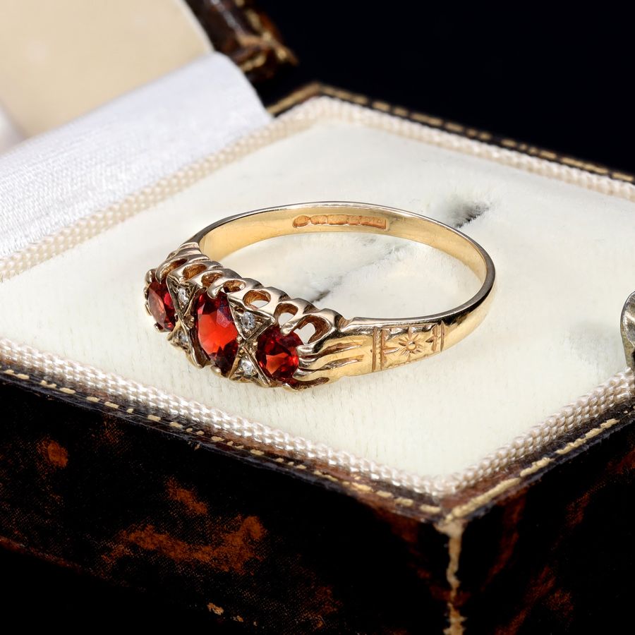 Antique The Vintage Garnet and Diamond Floral Ring