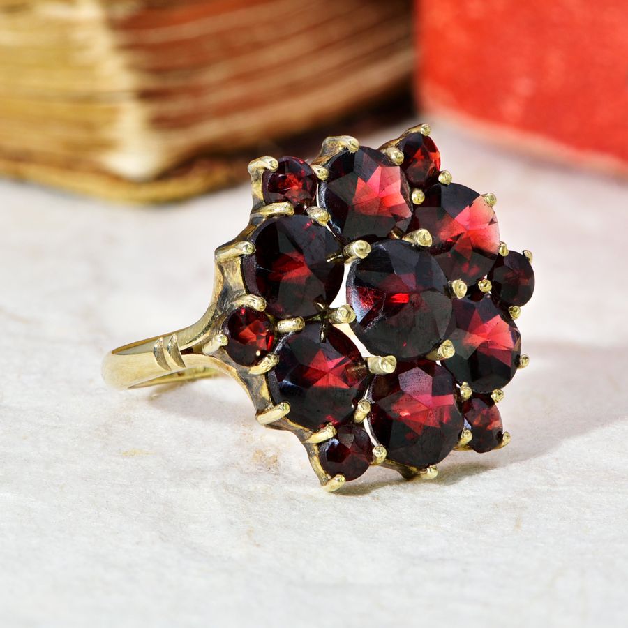 Antique The Vintage Garnet Cluster Flower Ring