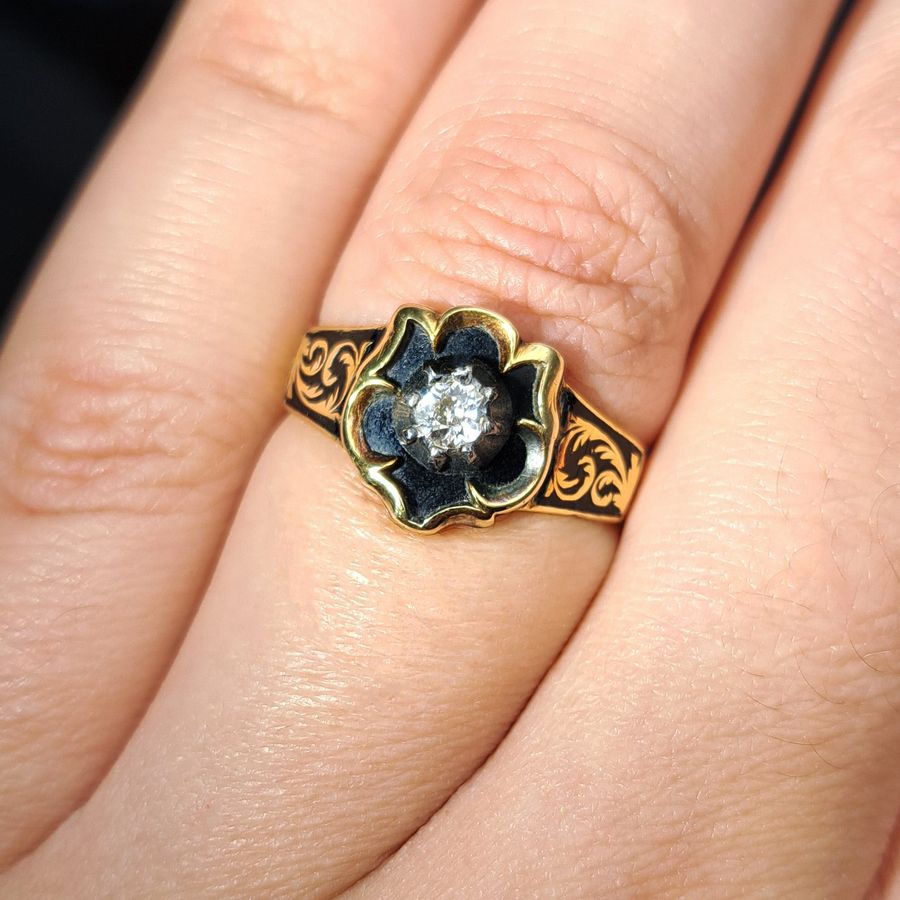 Antique The Antique 1844 Diamond and Enamel Mourning Ring