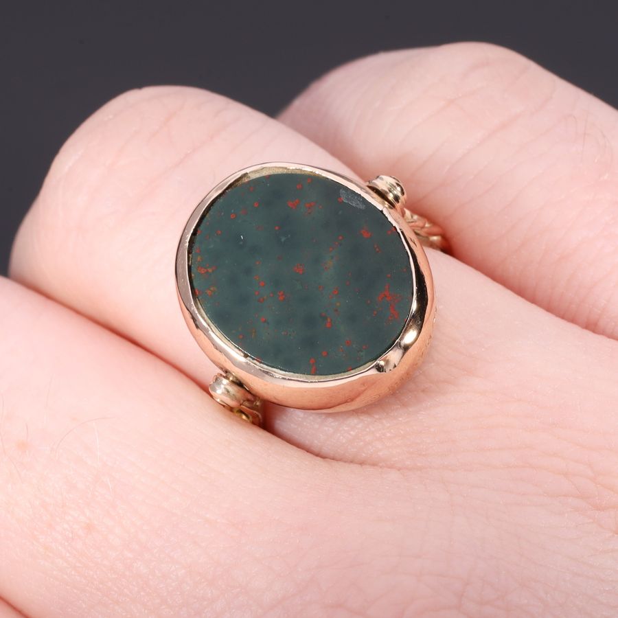 Antique The Antique 1921 Bloodstone and Carnelian Fob Swivel Ring