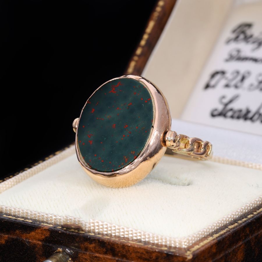 Antique The Antique 1921 Bloodstone and Carnelian Fob Swivel Ring