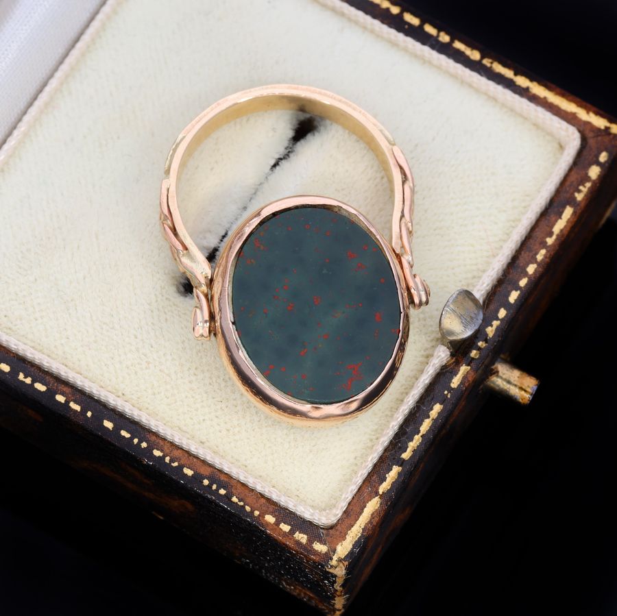 Antique The Antique 1921 Bloodstone and Carnelian Fob Swivel Ring