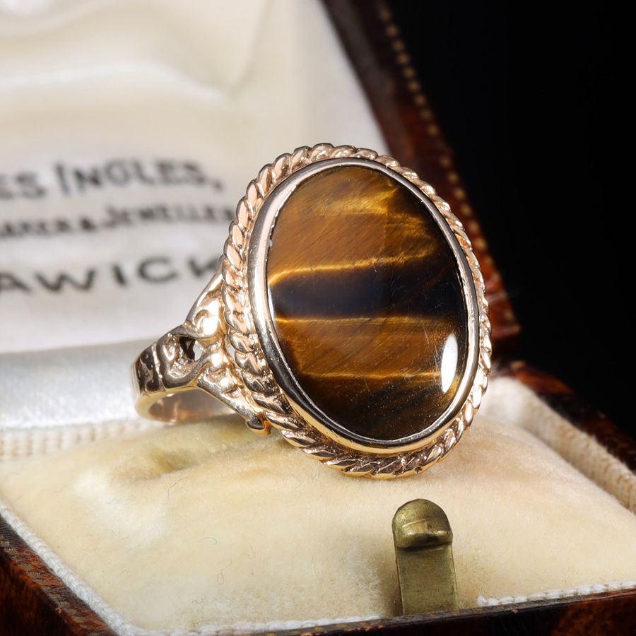 Antique The Vintage Tiger's Eye 9ct Gold Luminous Ring