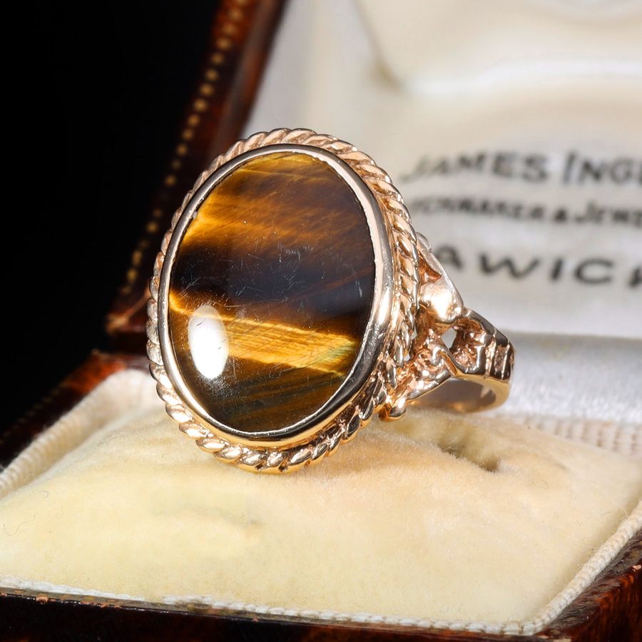 Antique The Vintage Tiger's Eye 9ct Gold Luminous Ring