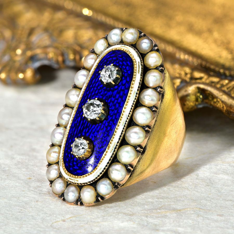 Antique The Antique 1789 Georgian Diamond, Pearl and Enamel Mourning Ring