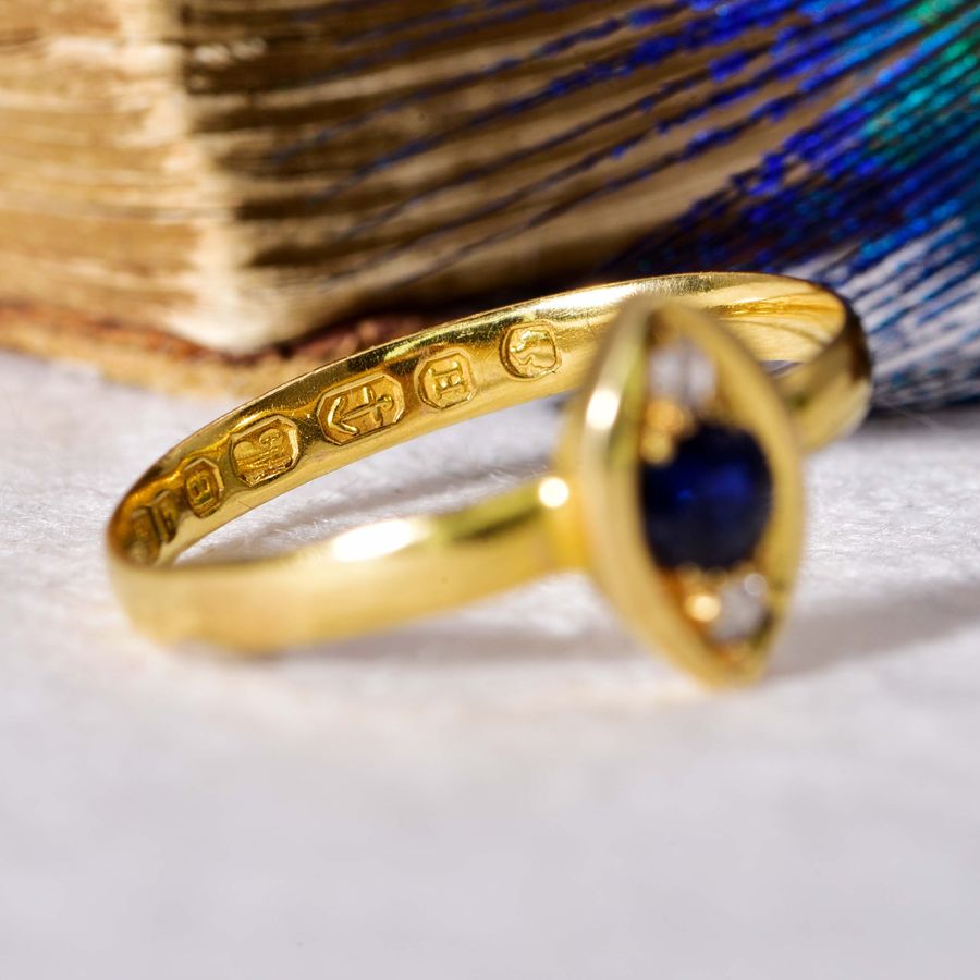 Antique The Antique 1856 22ct Gold Sapphire and Diamond Navette Ring