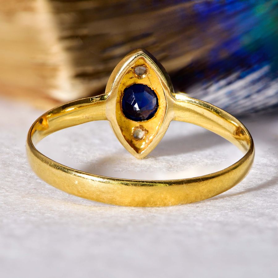 Antique The Antique 1856 22ct Gold Sapphire and Diamond Navette Ring