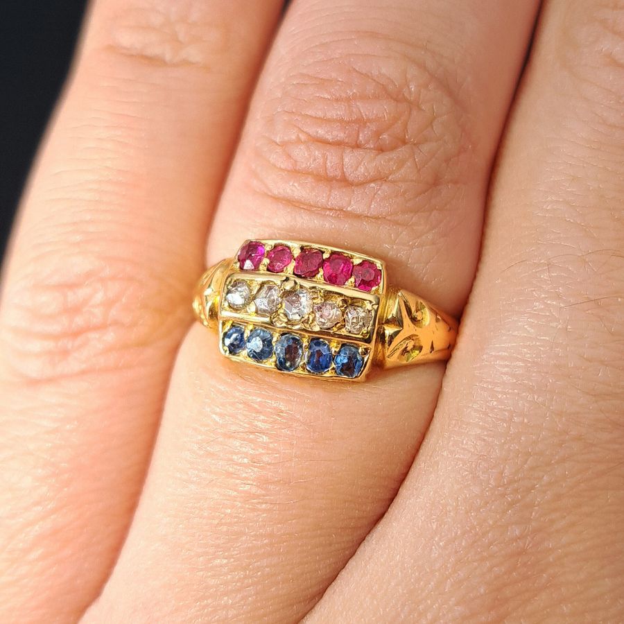 Antique The Antique 1903 Edwardian Ruby, Diamond and Sapphire Ring