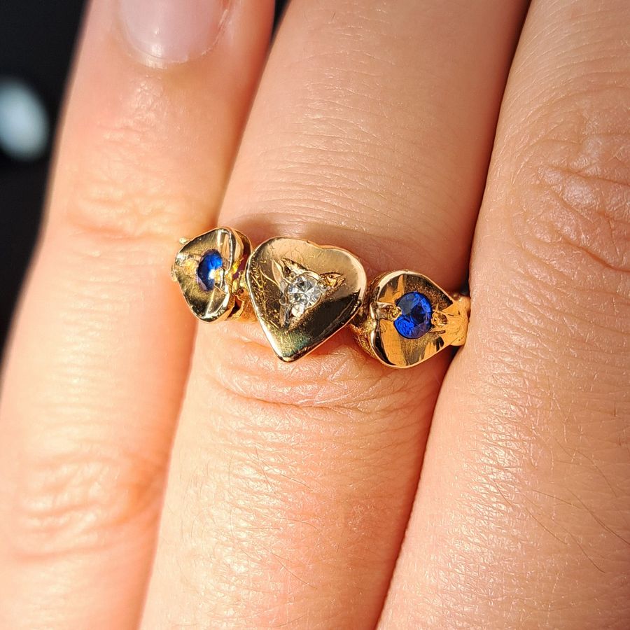 Antique The Antique Diamond and Blue Paste Heart Ring