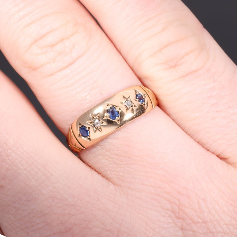 Antique The Antique Edwardian 1901 Sapphire and Diamond Starburst Ring