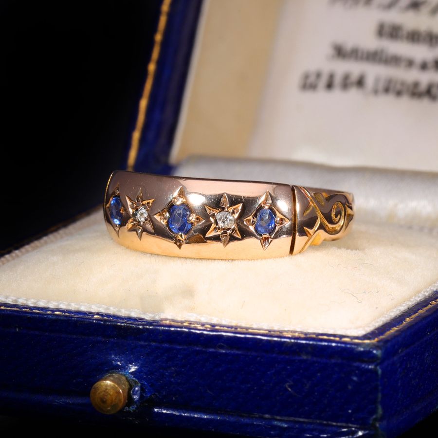 Antique The Antique Edwardian 1901 Sapphire and Diamond Starburst Ring