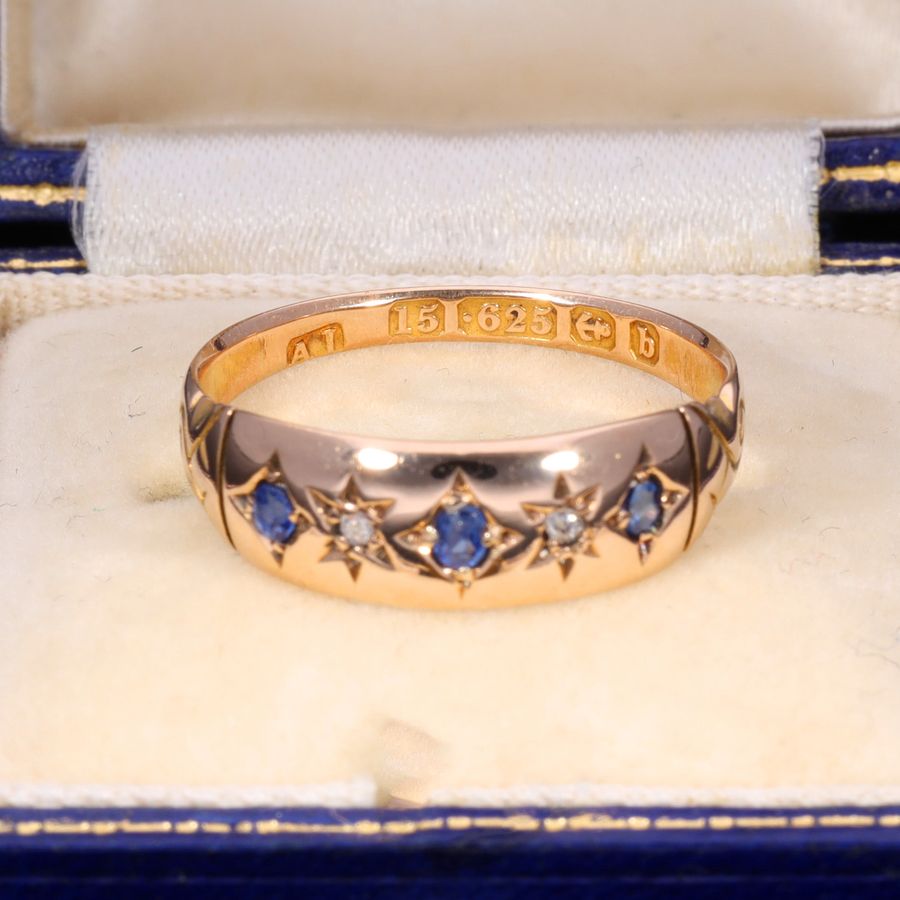 Antique The Antique Edwardian 1901 Sapphire and Diamond Starburst Ring