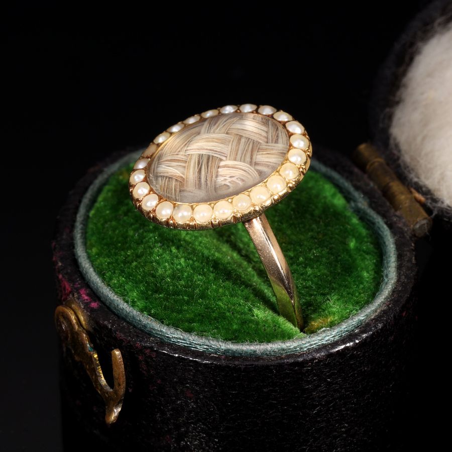 Antique The Antique Georgian 1777 Pearl and Hairwork Mourning Ring