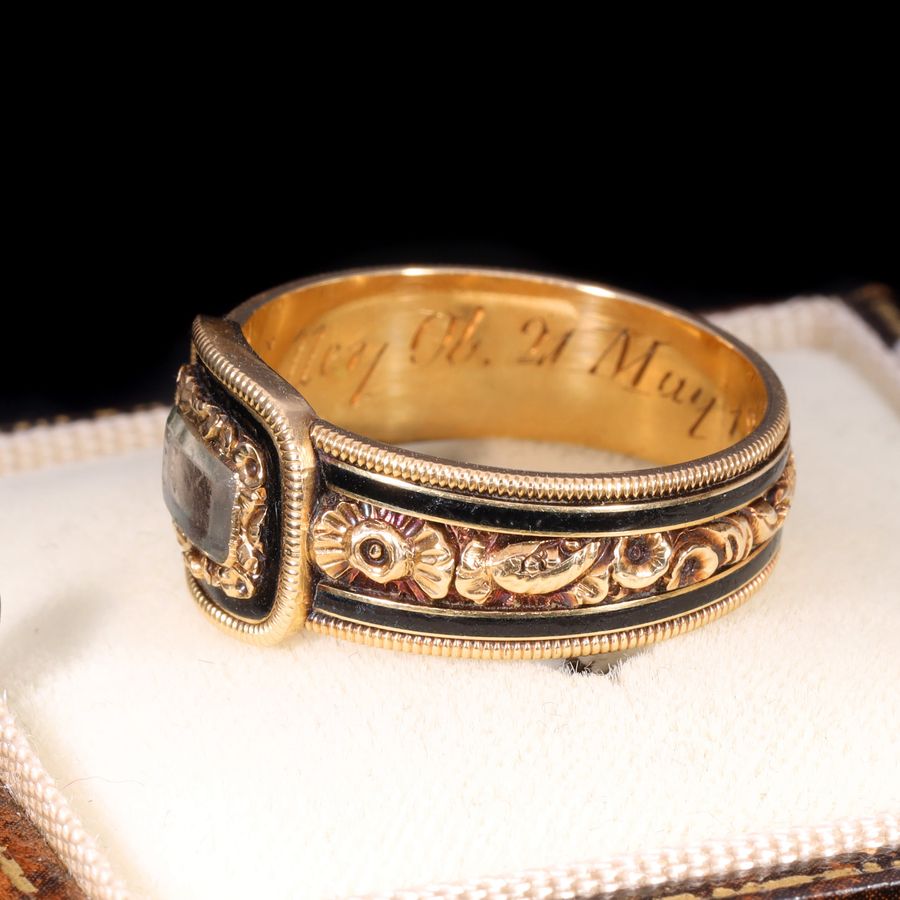 Antique The Antique Georgian 1820 Hairwork and Enamel Mourning Ring