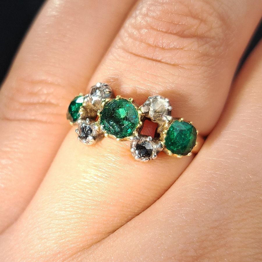 Antique The Antique Georgian Emerald and Rose Cut Diamond Verdant Ring