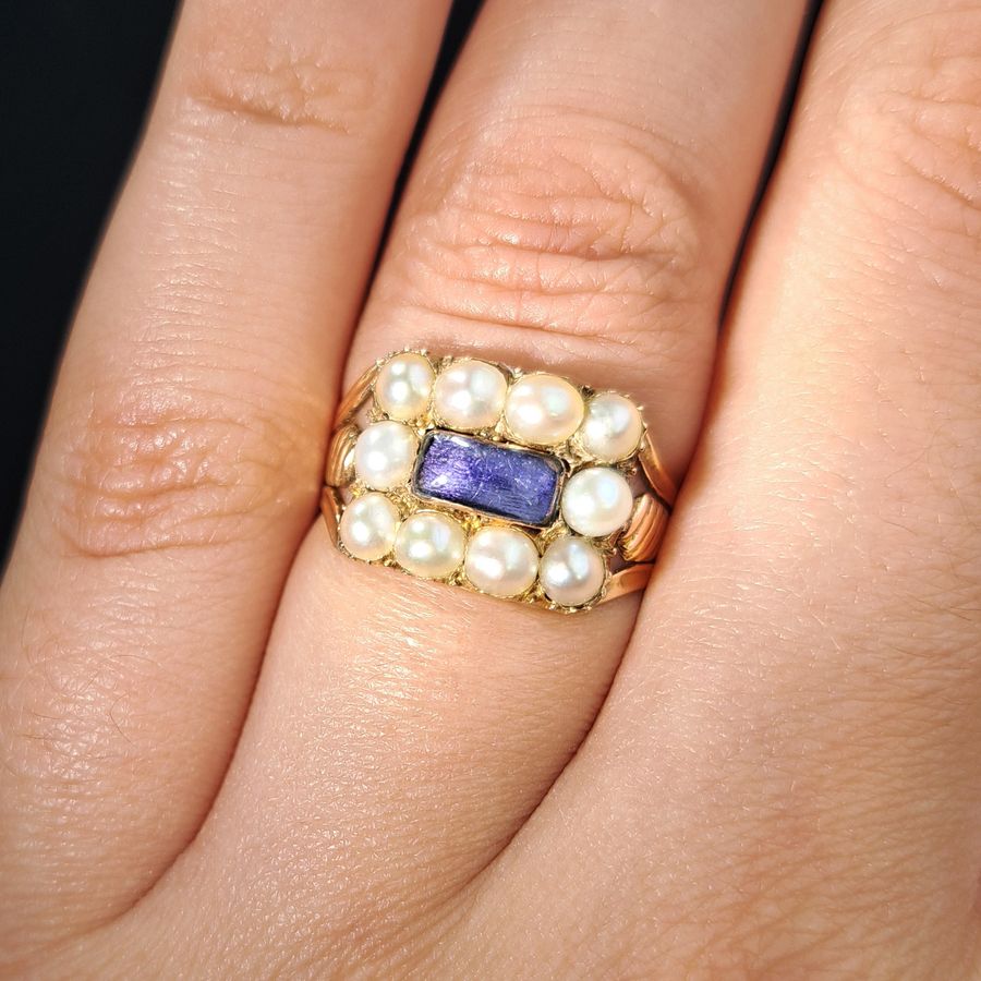 Antique The Antique Georgian Pearl and Enamel Elaborate Ring