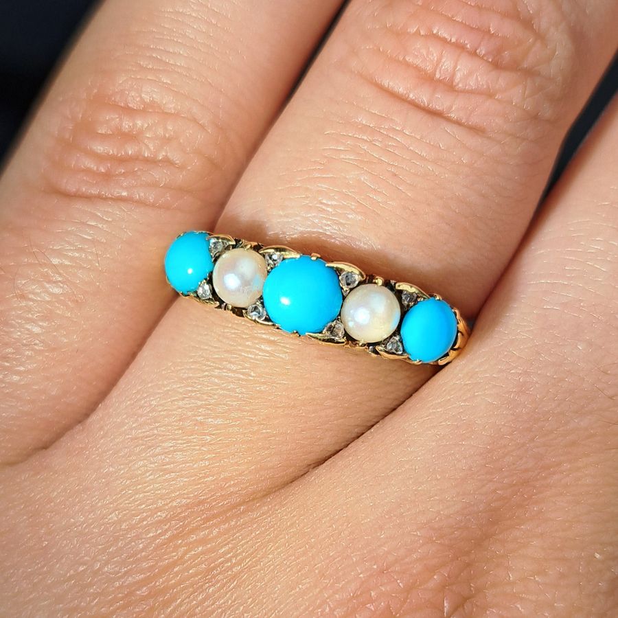 Antique The Antique Turquoise, Pearl and Diamond Aqua Ring