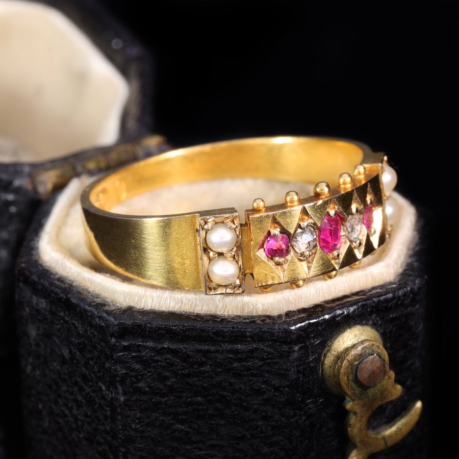 Antique The Antique Victorian 1879 Ruby, Pearl and Rose Cut Diamond Ring