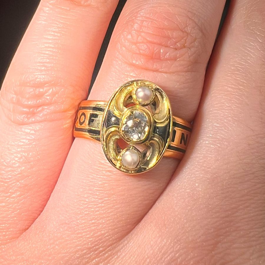 Antique The Antique Victorian 1888 Diamond and Pearl Memorial Ring