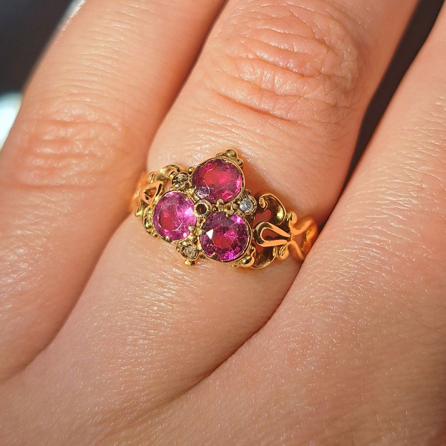 Antique The Antique Victorian Garnet and Diamond Trefoil Ring