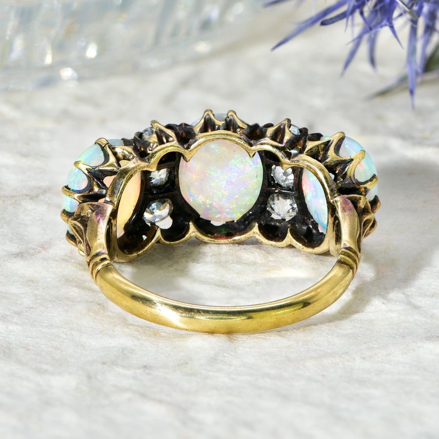 Antique The Antique Victorian Opal and Old European Cut Diamond Ring