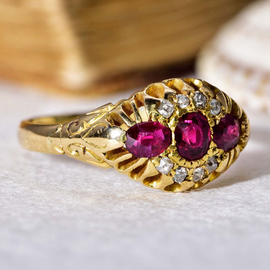 Antique The Antique Victorian Ruby and Old Cut Diamond Cluster Ring