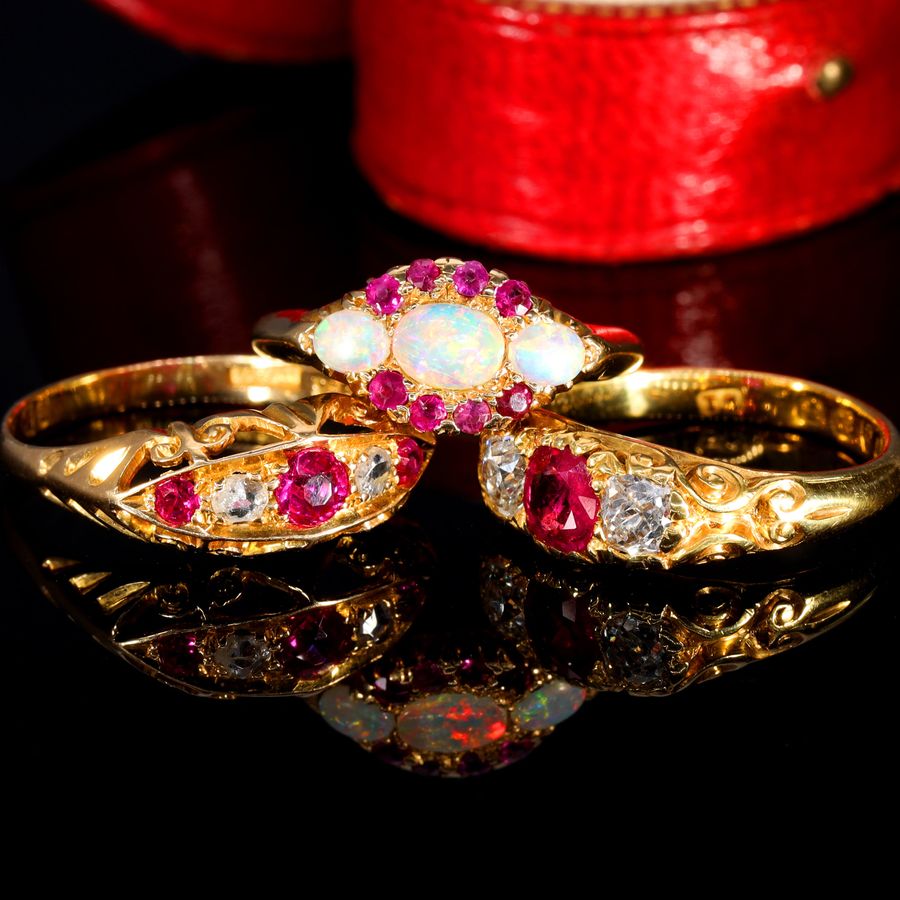 Antique The Antique Victorian Synthetic Ruby and Diamond Boat Ring