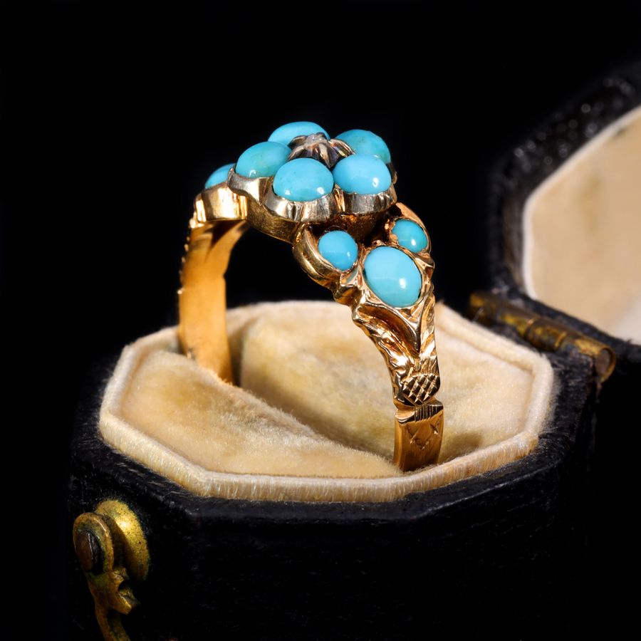 Antique The Antique Victorian Turquoise Forget-Me-Not Mourning Ring