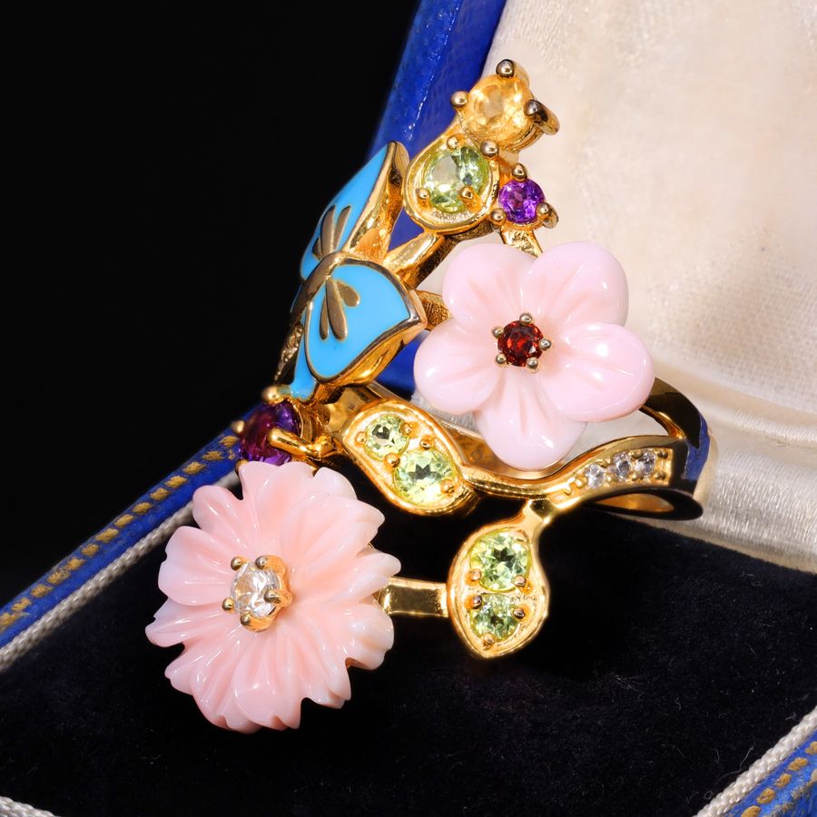 Antique The Contemporary Gilt Floral Butterfly Ring