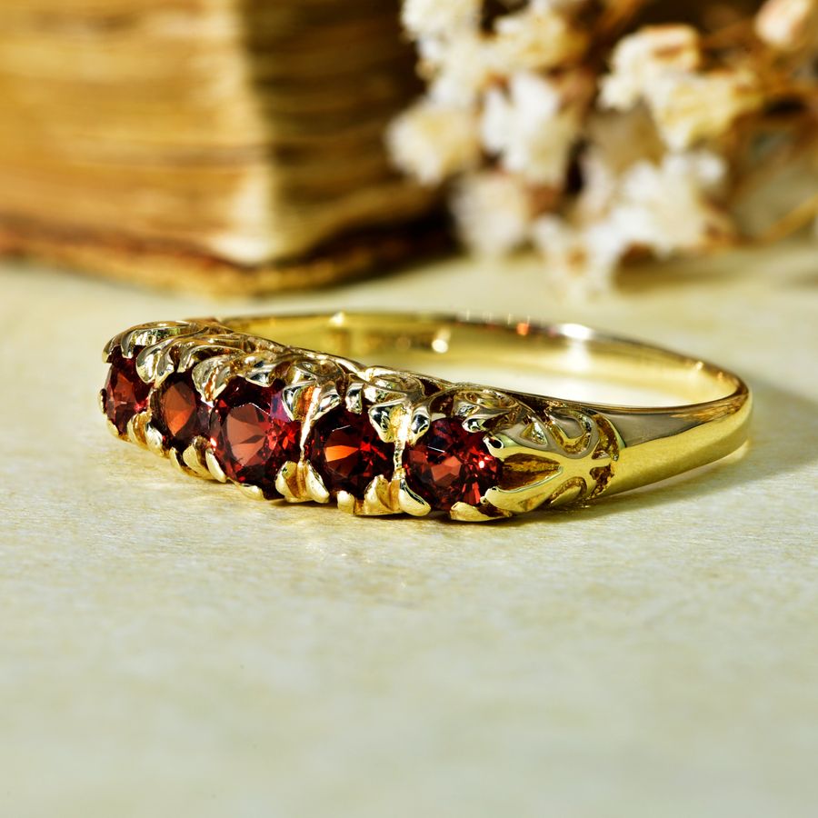 Antique The Vintage Five Stone Garnet Fire Ring