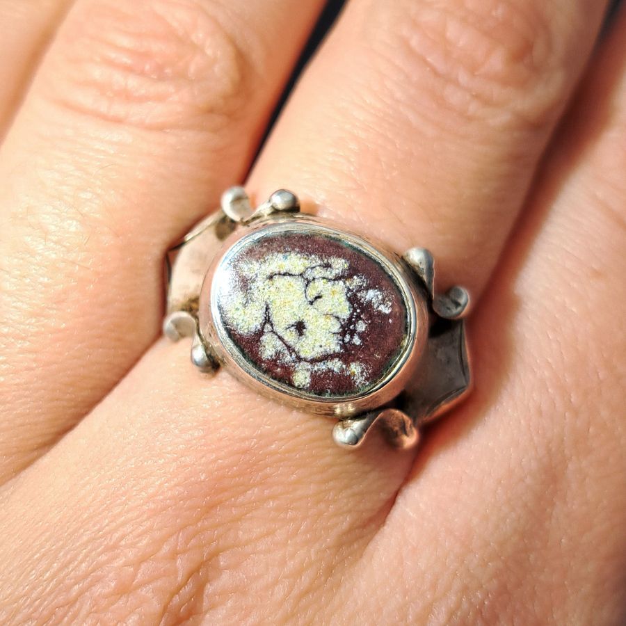 Antique The Ancient 1601 Renaissance Silver Memento Mori Portrait Ring