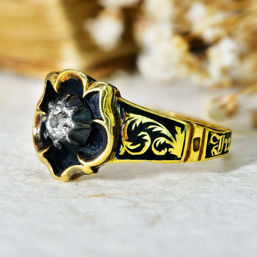 Antique The Antique 1844 Diamond and Enamel Mourning Ring