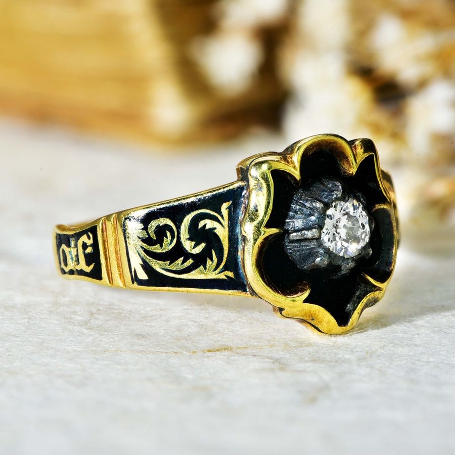 Antique The Antique 1844 Diamond and Enamel Mourning Ring