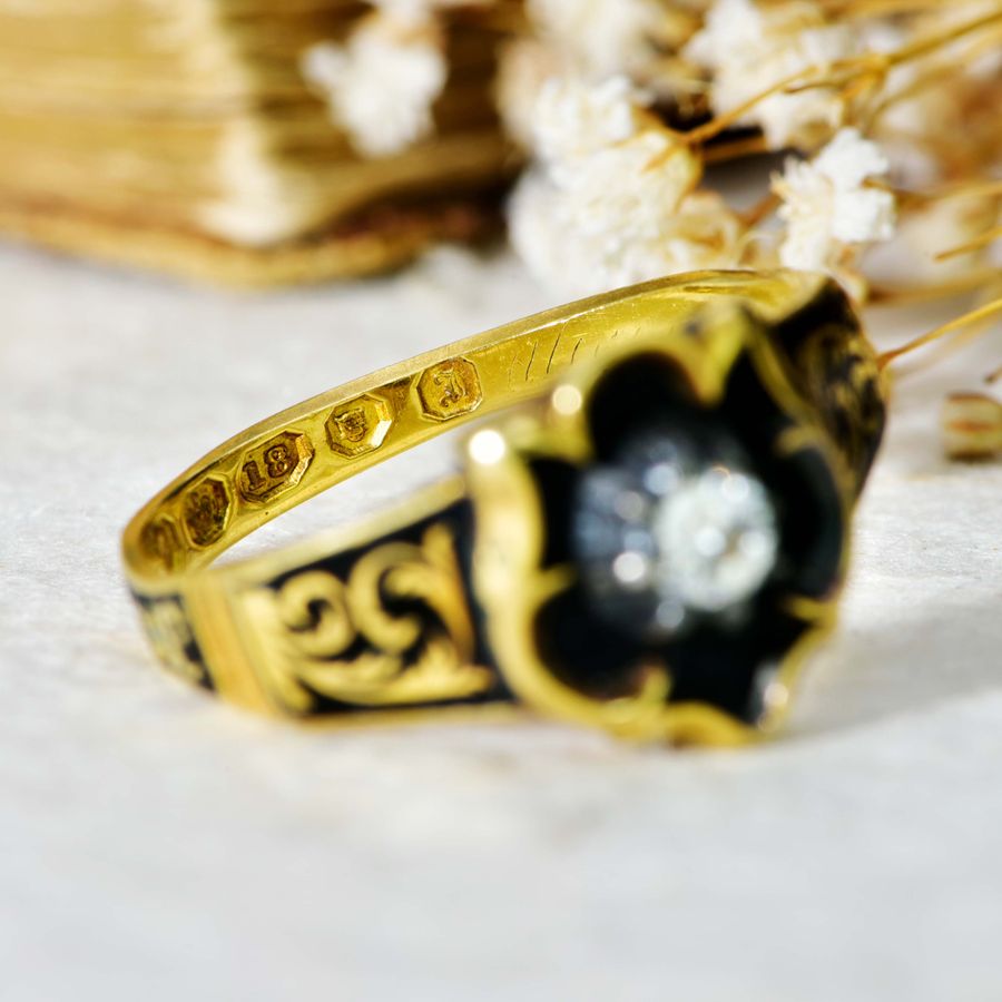 Antique The Antique 1844 Diamond and Enamel Mourning Ring