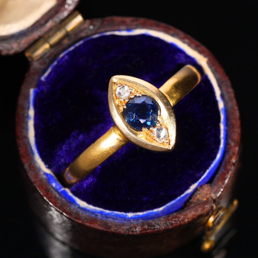 Antique The Antique 1856 22ct Gold Sapphire and Diamond Navette Ring