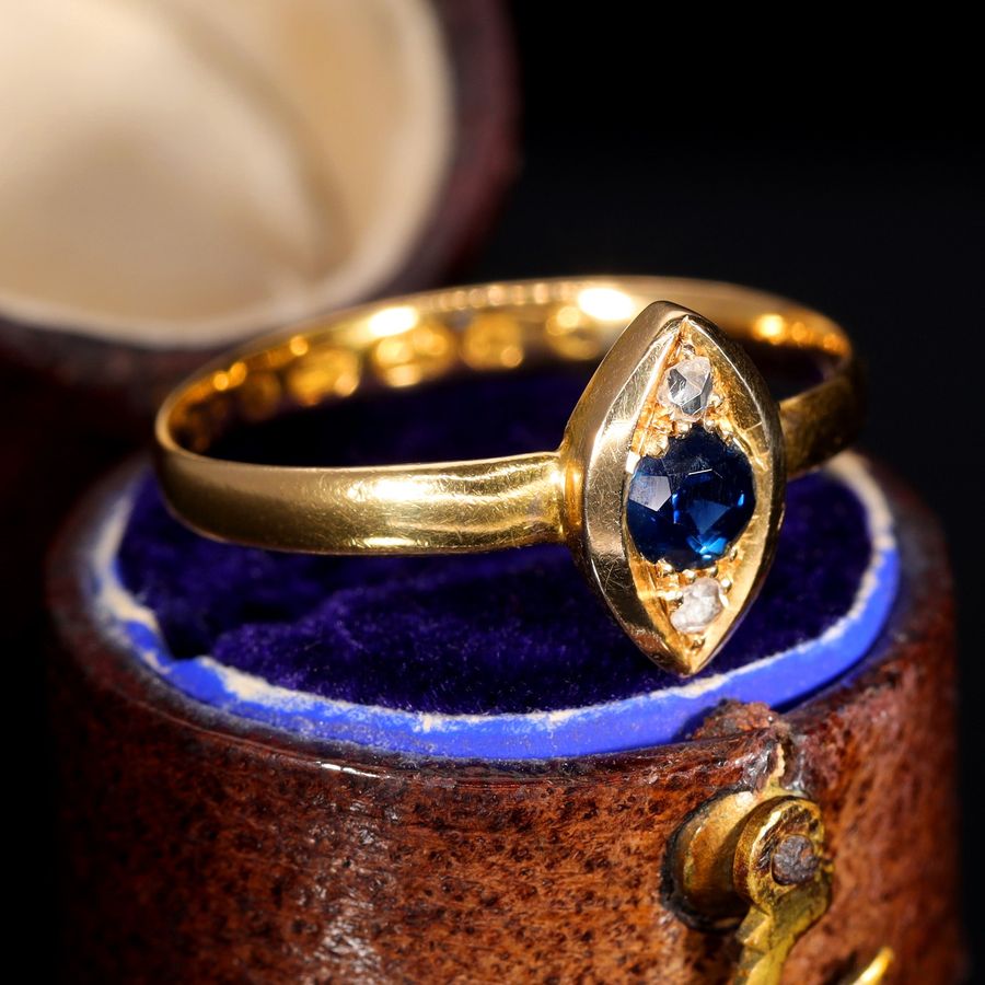 Antique The Antique 1856 22ct Gold Sapphire and Diamond Navette Ring